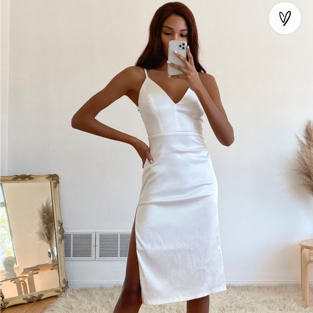 White Satin Lace-Back Midi Dress